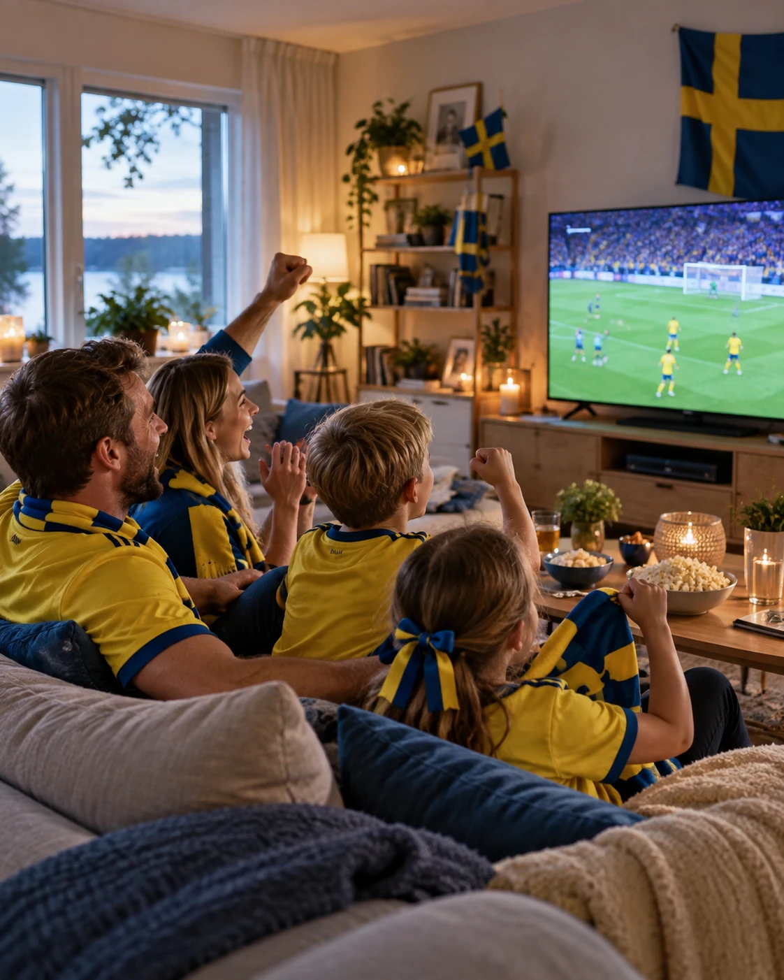 Familj tittar på IPTV Sverige och svensk fotboll